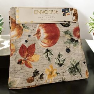 Pumpkin Fall S/4 Envogue Rustic Floral Script 100% Cotton Placemats Fruit Leaves
